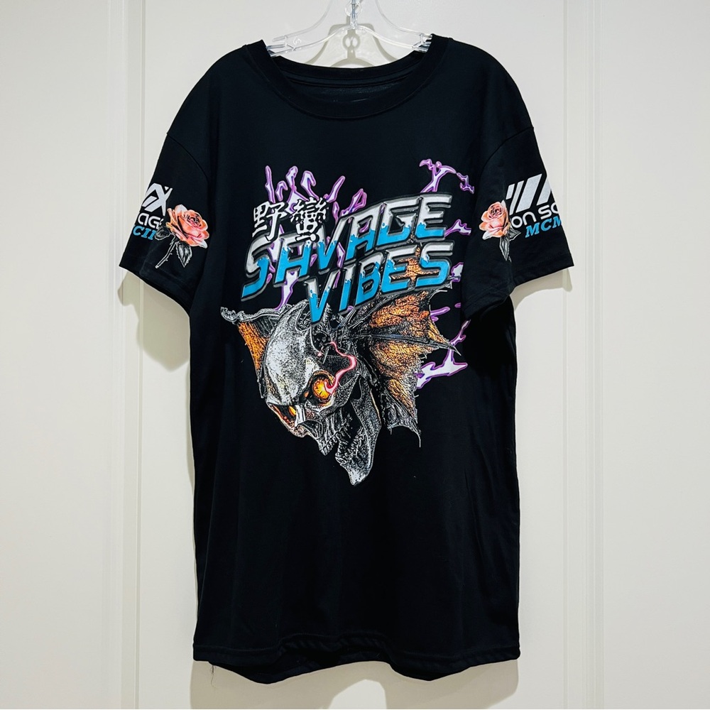 Fresh Laundry mens skull savage vibes print streetwear tee top size M